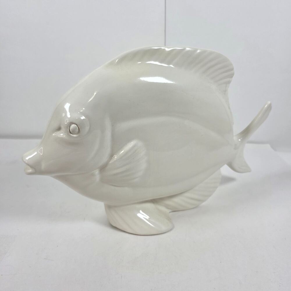 Large Ceramic White Tropical Fish Sculpture Figure Statue 14"x8.5" Sculptureart